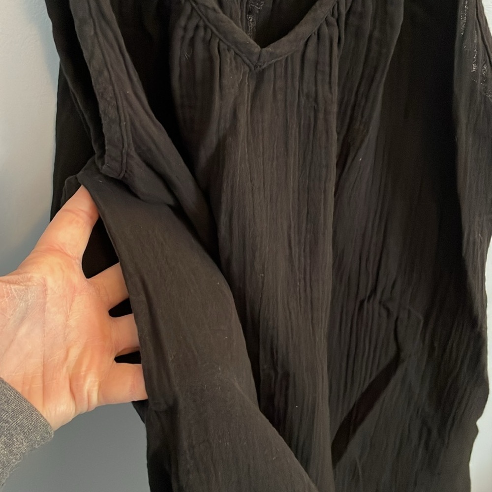 Old navy 100% cotton black short dress pockets adjustable tie shoulders V neck L - Picture 3 of 5